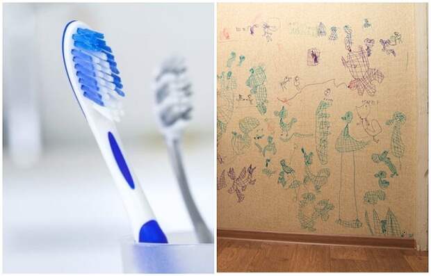 Следы от карандаша можно убрать щеткой и зубной пастой