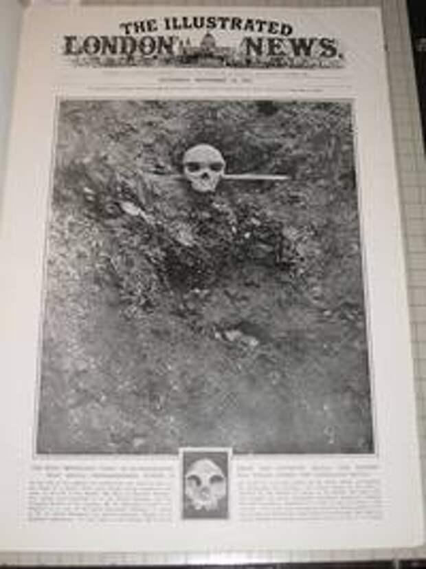 Титульный лист The Illustrated London News от 19 ноября 1921 г с фото родезийского черепа на месте находки (вверху) и черепа неандертальца из Гибралтара (внизу) Титульный лист The Illustrated London News от 19 ноября 1921 г с фото родезийского черепа на месте находки (вверху) и черепа неандертальца из Гибралтара (внизу)