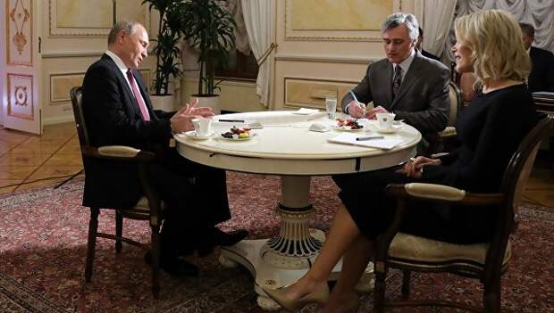 Президент РФ Владимир Путин дает интервью журналисту американского телеканала NBC Мегин Келли в Кремле. 1 марта 2018