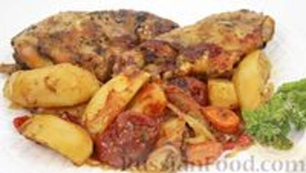 Фото к рецепту: Кролик с  овощами, запечённый в духовке