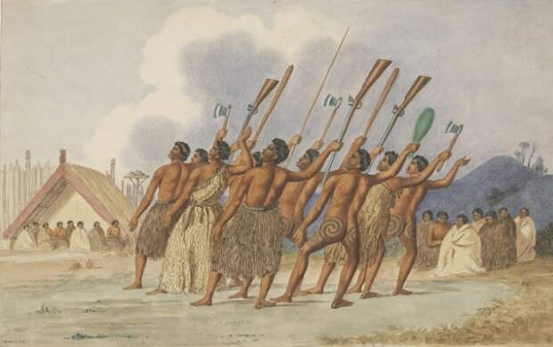 Военная хака, рисунок сделан около 1845 года. Australian National Library. / Фото: nla.gov.au
