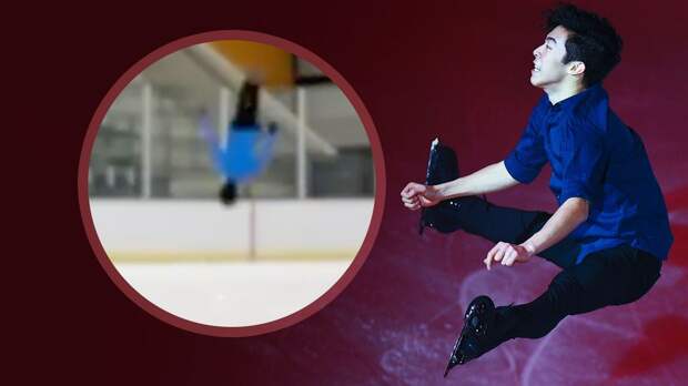 напряженный фигурист перед прыжком