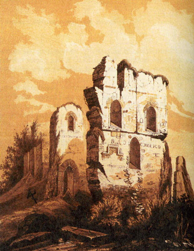 Руины Десятинной церкви на рисунке 1826 г. (иногда описывается как копия работы А. ван Вестерфельда, что ставится под сомнение историками).