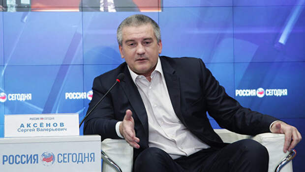 Глава Республики Крым Сергей Аксенов участвует в видеомосте Симферополь – Москва на тему: Два года воссоединению Крыма с Российской Федерацией. Архивное фото