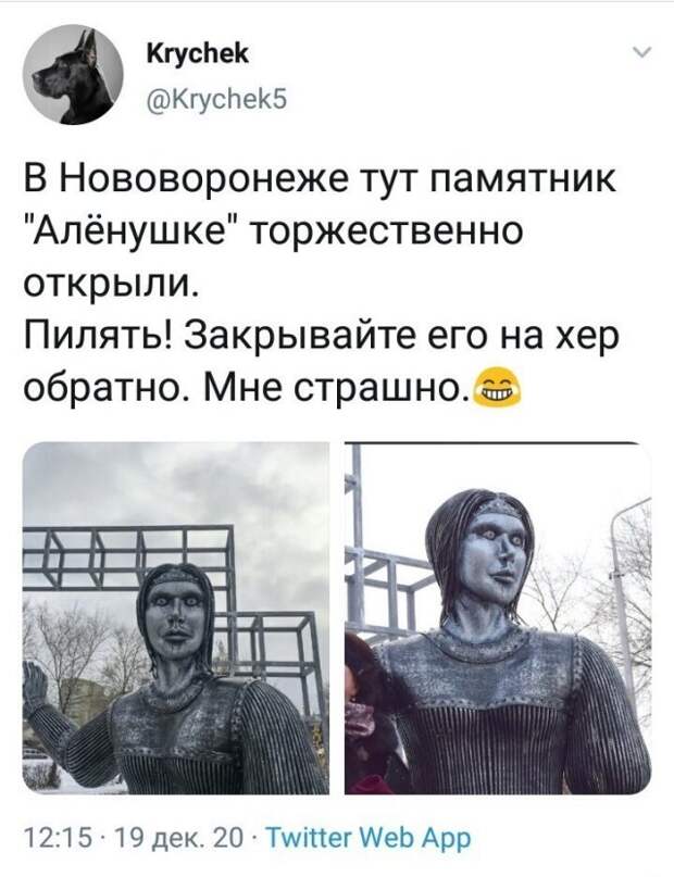 Пользователи шутят по поводу памятника Аленке - русской красавице в Нововоронеже