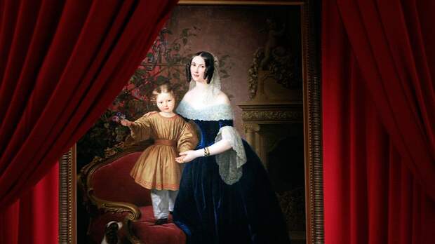 Неизвестный художник школы К.П. Брюллова. «Дама с девочкой и собачкой». Первая половина XIX века