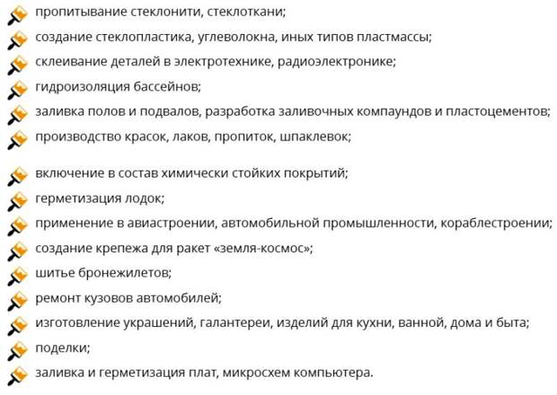 Сфера использования эпоксидной смолы