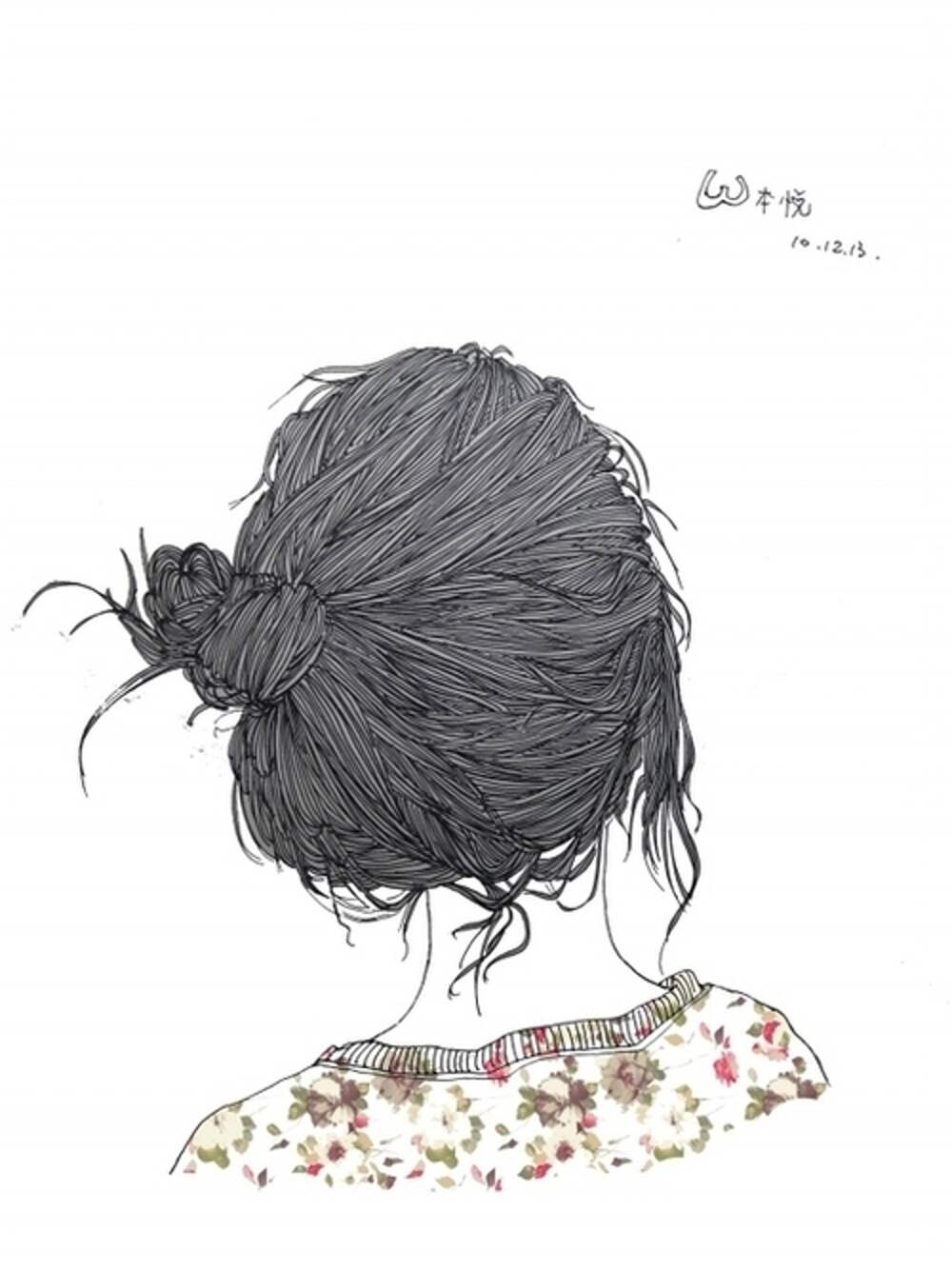 Нарисованная девушка с пучком на голове