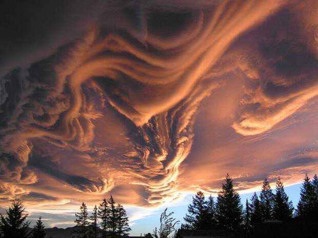 Волнисто-бугристые облака Undulatus Asperatus над штатом Миссури.