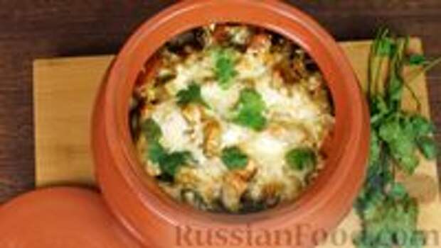 Фото к рецепту: Мясо, тушенное с баклажанами, в горшочке