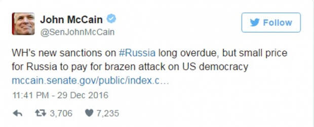 Угрозы Маккейна: «Россия заплатит за наглое нападение»