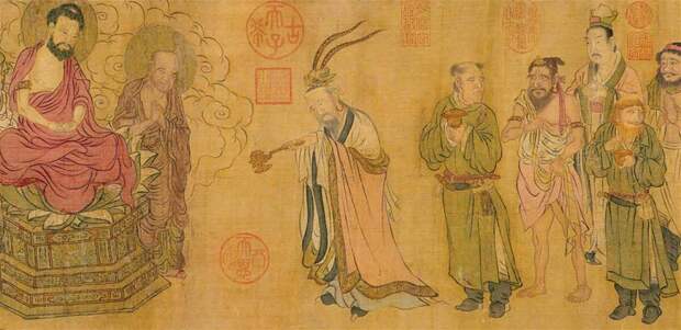 Фрагмент картины «Варвары, поклоняющиеся Будде», приписываемый Чжао Гуанфу, 960–1127, Кливлендский художественный музей.