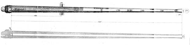 Сверхдлинный испанский «мушкет с ушами» («mosquete de orejas»), он же половинный рибадокин. Калибр 3 см, длина канала ствола 2,295 м, т. е. 76 ½ калибров. Свинцовое ядро 75 г. Arantegui y Sanz - Время длинных стволов | Военно-исторический портал Warspot.ru