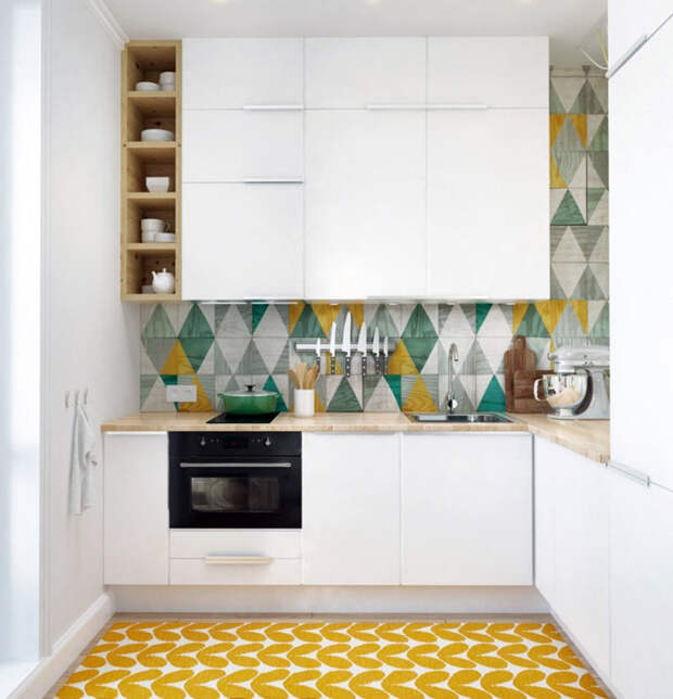 яркие цвета в дизайне маленькой кухни фото