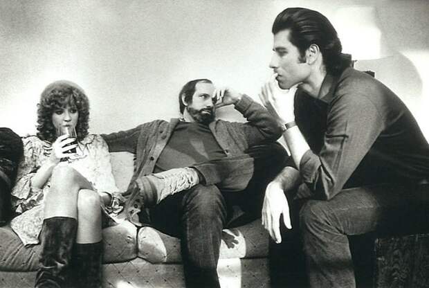 Нэнси Аллен, Брайан Де Пальма и Джон Траволта на съемочной площадке "Прокол" (Blow Out), 1981 Фотографии со съёмок, актеры, кинематограф, режиссеры