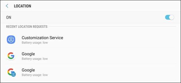 Android locations settings options