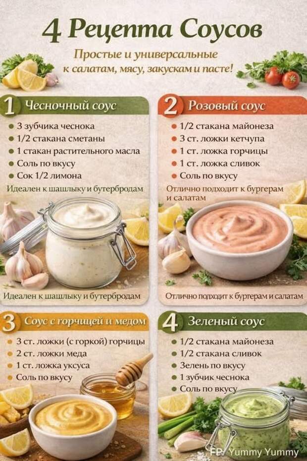 Кулинария>4 рецепта соусов!