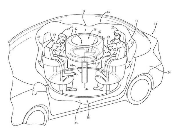 Ford запатентовал автомобильный «обеденный» стол с подушкой безопасности