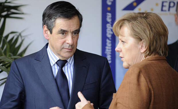 Премьер-министр Франции Франсуа Фийон и канцлер Германии Ангела Меркель