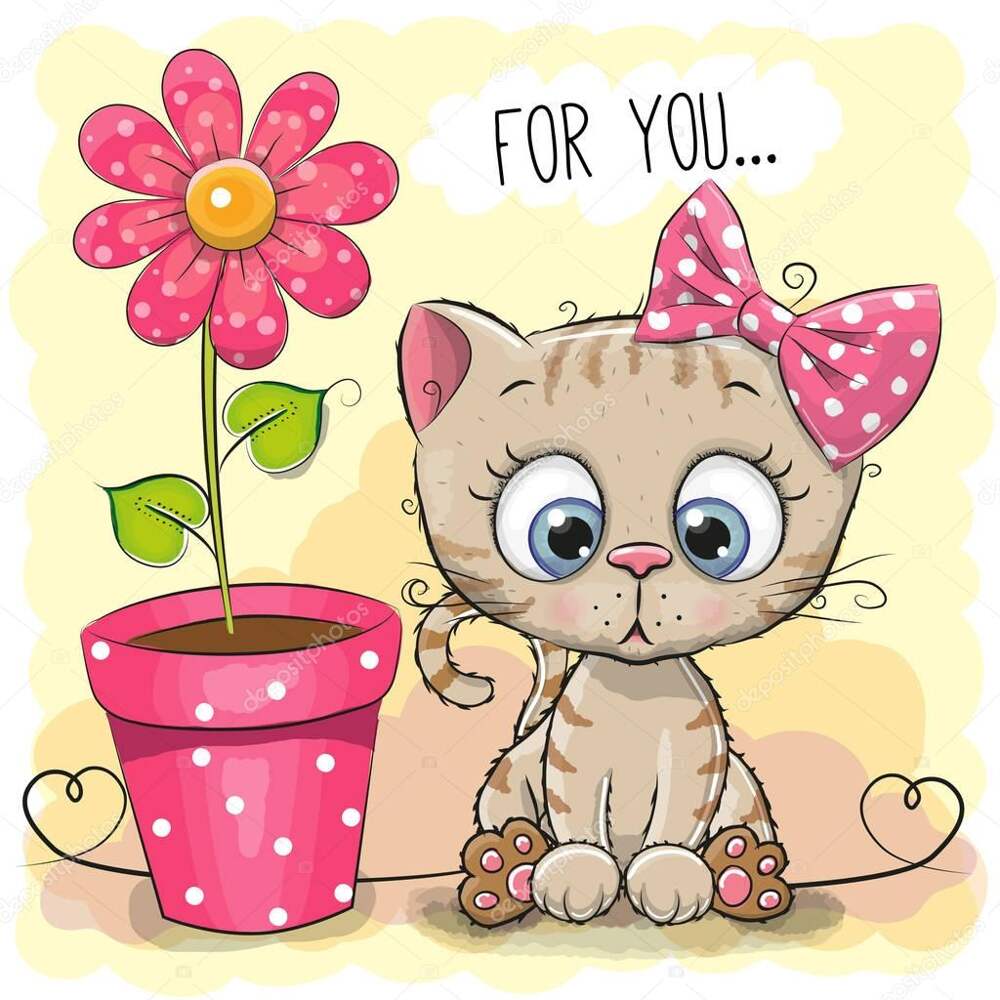 Котенок с цветочком иллюстрация
