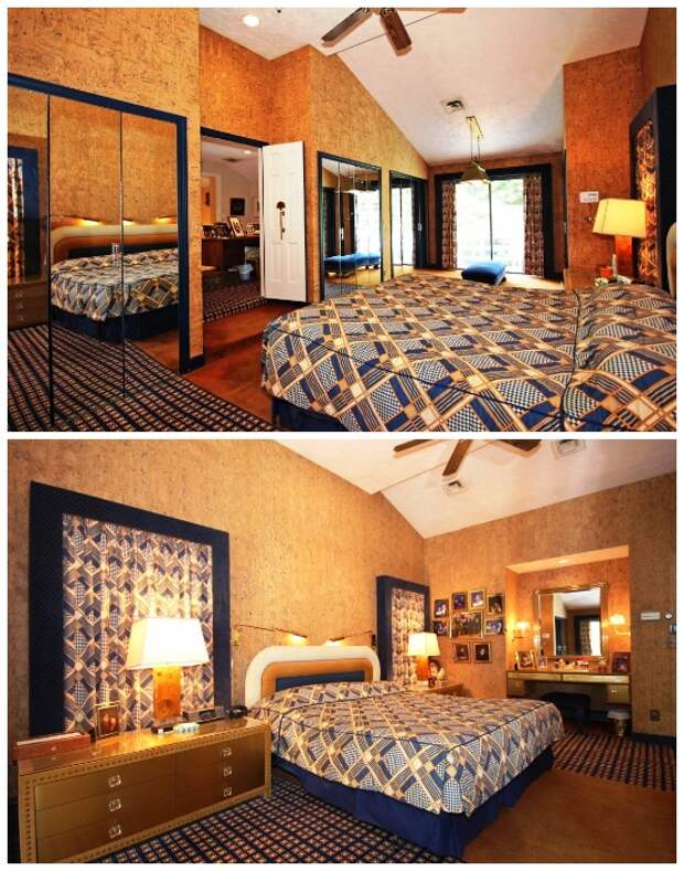 Спальную комнату украшают огромные зеркала (ретро-дом в Фрамингеме, США). | Фото: travelandleisure.com.