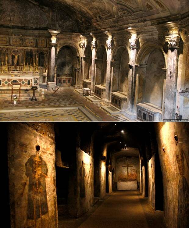 В катакомбах Святого Гаудиозо сохранилась древняя церковь (Napoli Sotterranea, Италия).