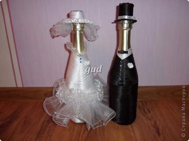 Декор предметов Мастер-класс Свадьба Аппликация Свадебные бутылочки и МК Ленты фото 26