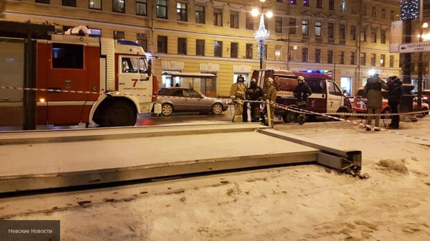 В питере упал в мойку. В центре Санкт-Петербурга рекламный щит разбился. В Питере упал автобус.
