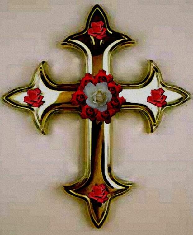 крест с розой - символ Ордена тамплиеров, связь с которыми, возможно и есть причина забытья героев Куликовской битвы и монастыря с их прахом?