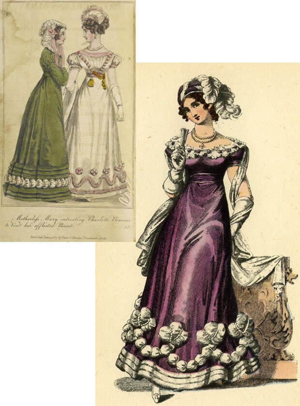 Рисунки женских платьев эпохи Регентства