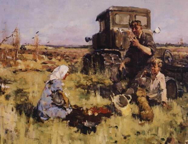 4. Всеволод Петров-Маслаков "Обед в поле", 1927 СССР, живопись, картины, красиво, соцреализм, художники