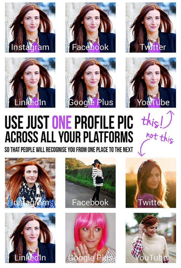 Social Media Tip: Use just ONE profile pic across all your platforms - use just one avatar
