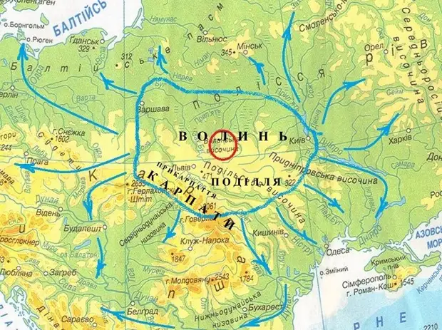 Карта украины с высотами над уровнем моря