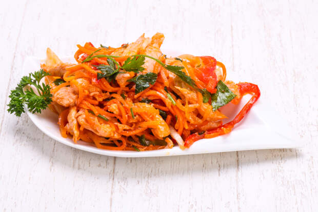 Морковь по-корейски с отварной курицей рецепт