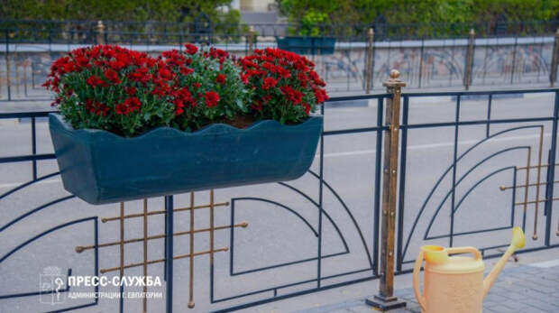 Центр Евпатории украшают хризантемами
