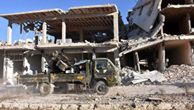 Военный автомобиль сирийской армии в восточной части Алеппо