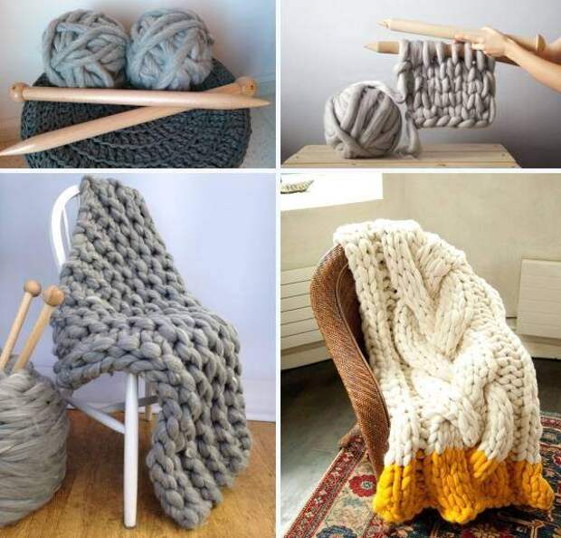 Вязанные крупной вязкой пледы и покрывала своими руками Небольшой плед крупной вязкой своими руками