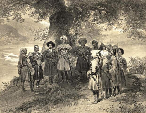 Князь Григорий Григорьевич Гагарин. Cotes de la Mer Noire. Reunion de princes tcherkesses.