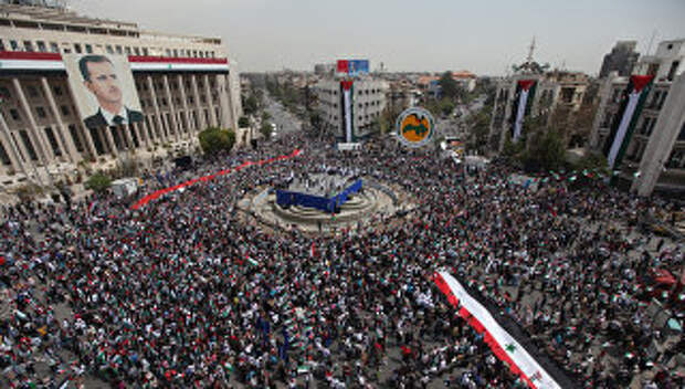 Многотысячный митинг в поддержку президента страны Башара Асада. Архивное фото