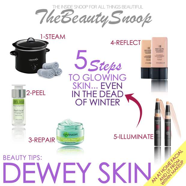 Secrets to dewey skin even in the dead of winter. Best products for dewey skin Skincare and makeup products to achieve a dewey complexion. At home facial routine, DIY facial, skincare, glowing skin, dewey skincare, makeup that glows