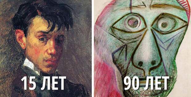 Автопортреты. Пабло Пикассо в 15 и в 90 лет.
