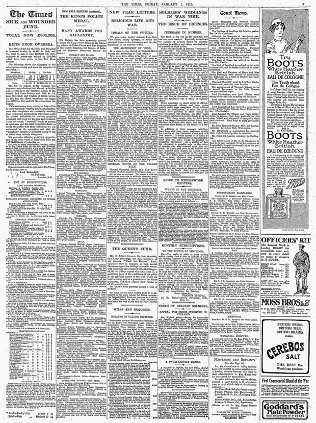 Газета Times от  01 января 1915 года.