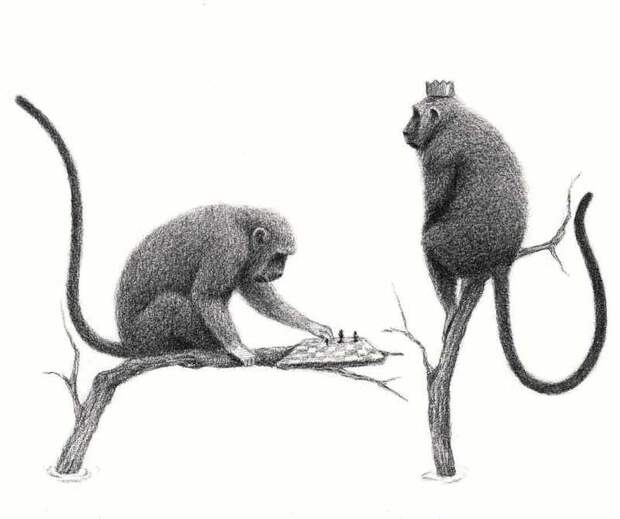 Мексиканский художник. David Alvarez 8 Monkeys playing chess