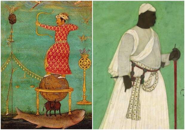 Слева направо: Император Джахангир, 1615 год. \ Малик Амбар в расцвете сил, около 1620 года. Слева направо: Император Джахангир, 1615 год. \ Малик Амбар в расцвете сил, около 1620 года.