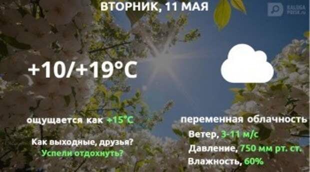 Прогноз погоды в Калуге на 11 мая