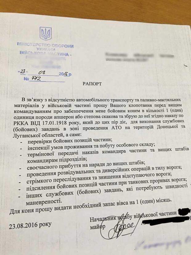 Начштаба в АТО попросил выдать ему коня для выезда на боевые позиции
