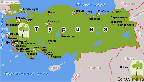 Лечебный курорт Памуккале на карте Турции