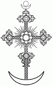 центральный крест — символ Богородицы (Девы Марии) с навершием в виде символа Учения, привнесеного из Духовного мира — знака «АллатРа»